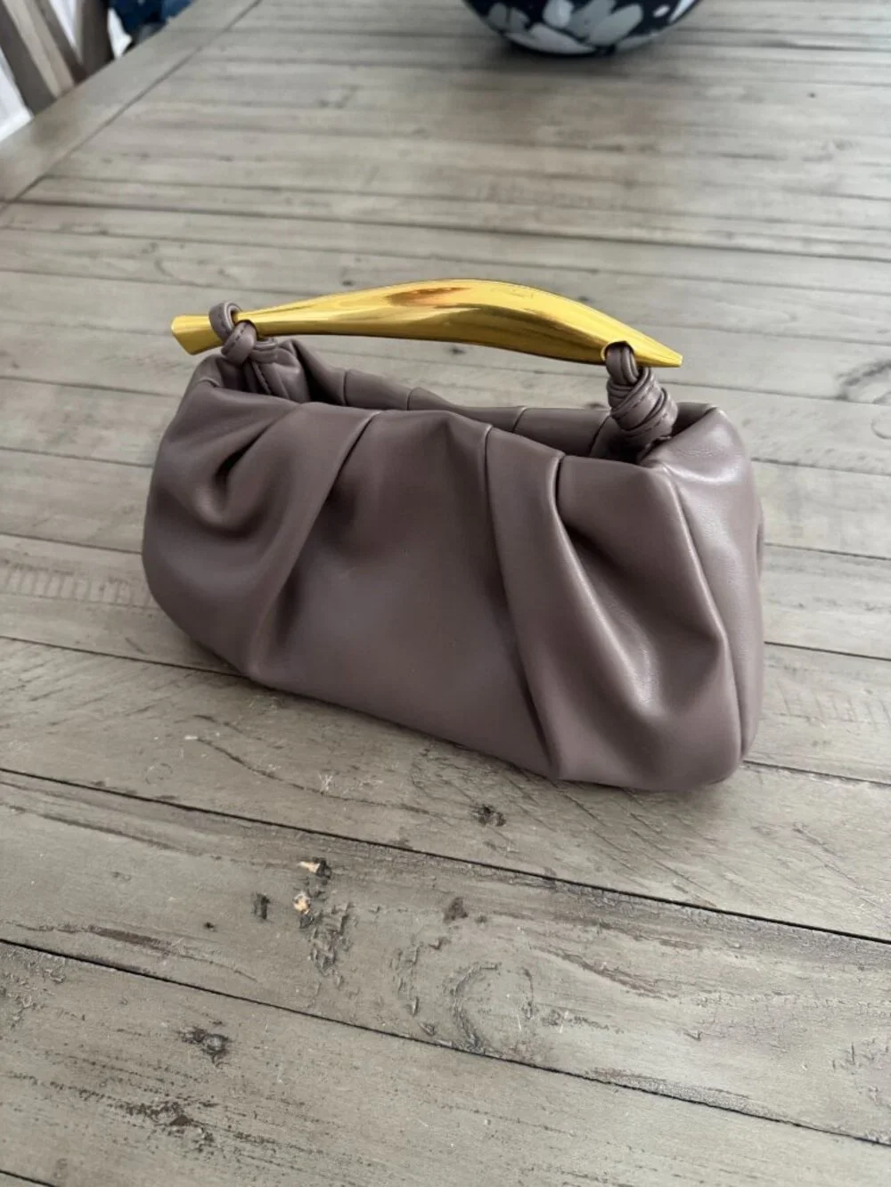 by Anthropologie Asymmetrical Hardware Satchel Bag Purse Gold Handle